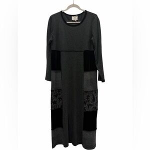 VTG Studio Ease Patchwork Velvet Charcoal Gray Maxi Dress Medium Artsy Lagenlook